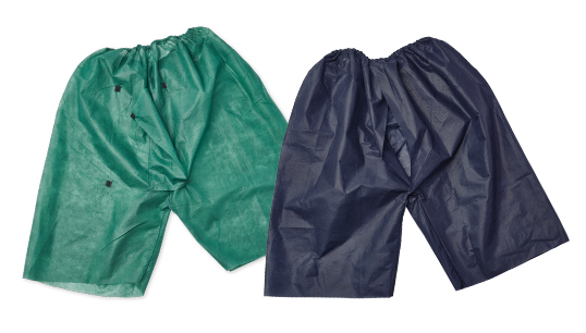 Colonoscopy shorts in green and blue colors.